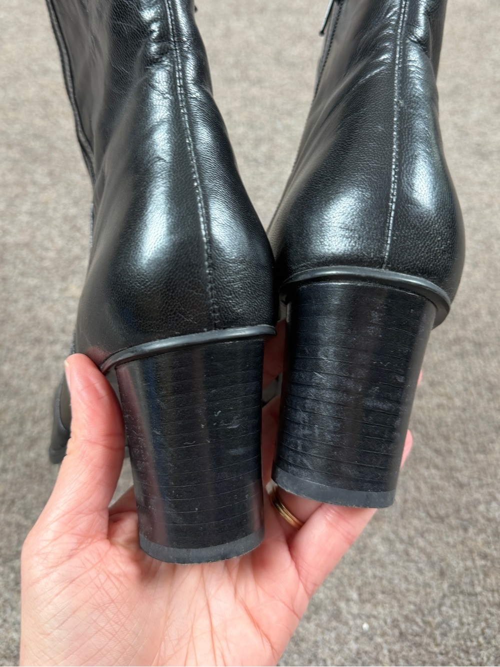 90s Y2K Liz Claiborne Black Leather Chunky Heel Square Toe Ankle Boots Women’s 8 - Picture 7 of 12